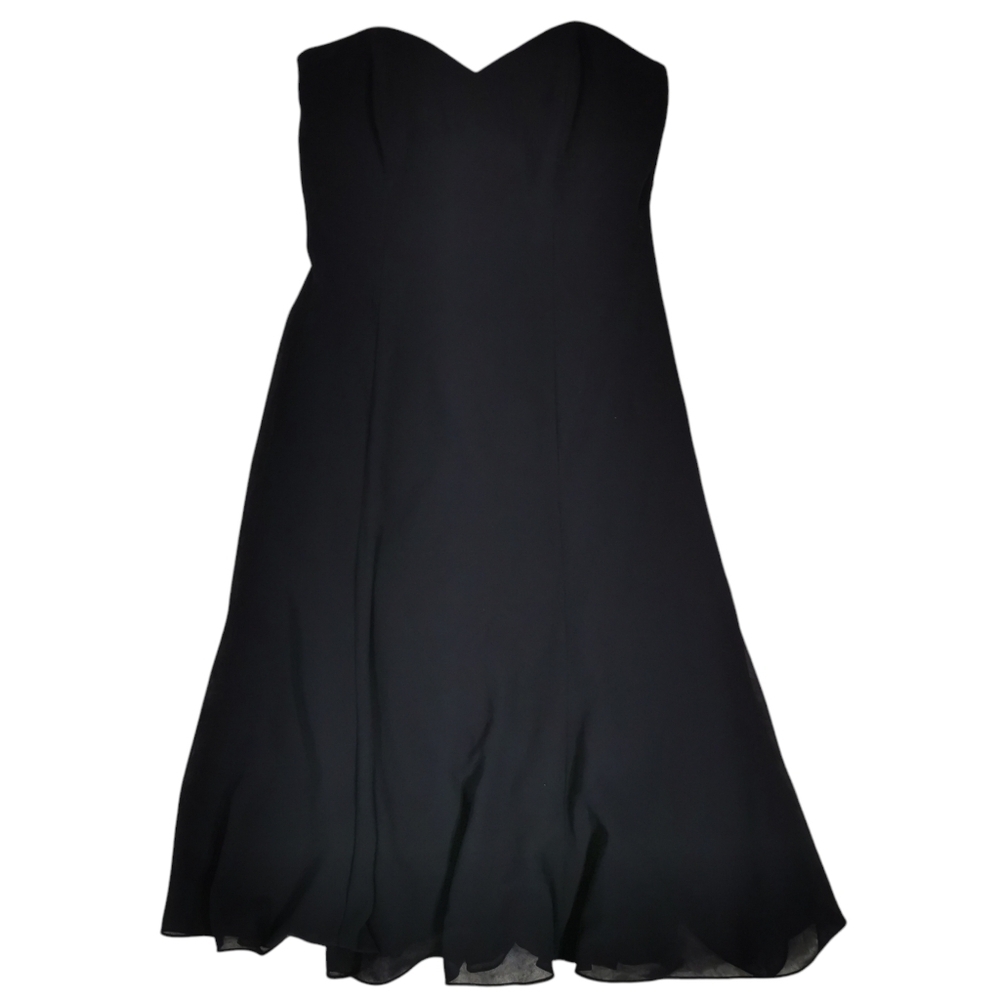 Dessy Strapless Sweetheart Neckline Chiffon Overlay Black Midi Dress - Sz 10